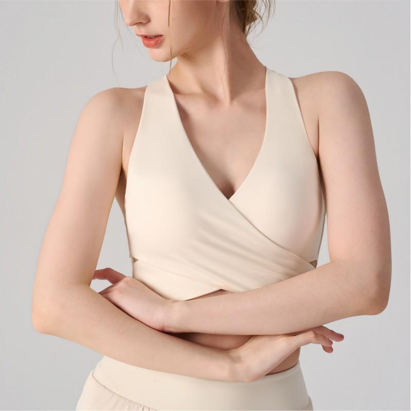 High Support Sports Bra Running Yoga Pilates Workout Women Seamless Cup Fixed Strap Athletic Tank Top