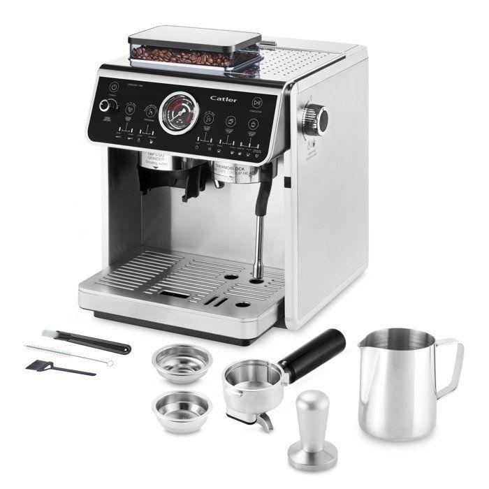 Machine à expresso à levier CATLER ES 910 - Café en grains - Double pompe 20/5 bars - Broyeur inox 30 niveaux - Noir/inox