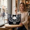 Gothic Skull Print Tote Bag for Daily Shopping