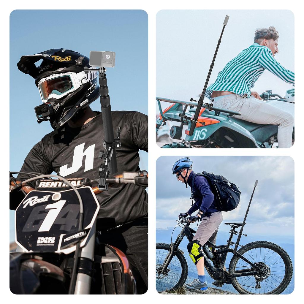 NEEWER Bike Camera Mount, Bike Multi-Bar with Dual Ball Head/Super Clamp/Action Camera Adapter, Bicycle Handlebar Hidden Selfie Stick, Clamp Bar Compa