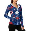 Women's Zip Up Hooded Long Sleeve Jacket with Festive Pattern & Pockets