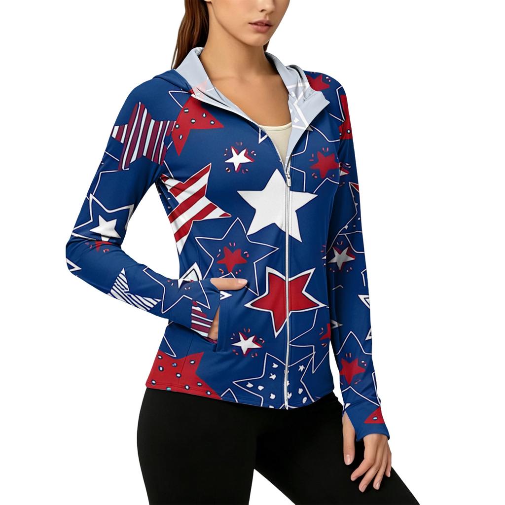 Women's Zip Up Hooded Long Sleeve Jacket with Festive Pattern & Pockets