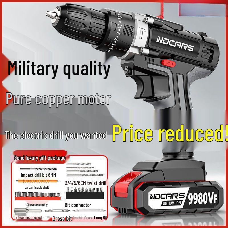 Industrial Ultra-Power Electric Drill with Dual-Speed Lithium Battery and Impact Function