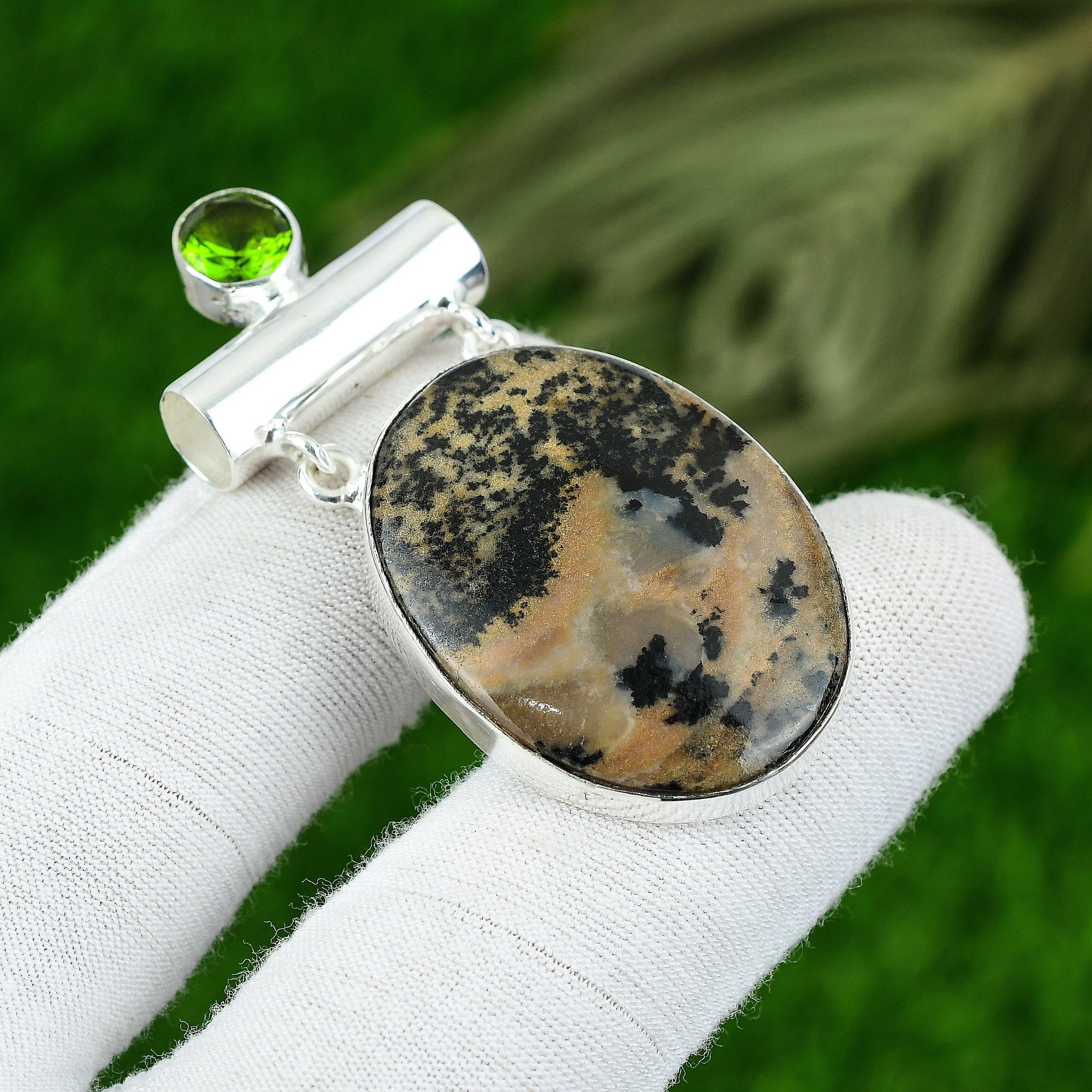 

Gift For Her 925 Sterling Silver Natural Honey Dendrite Opal Gemstone Pendant