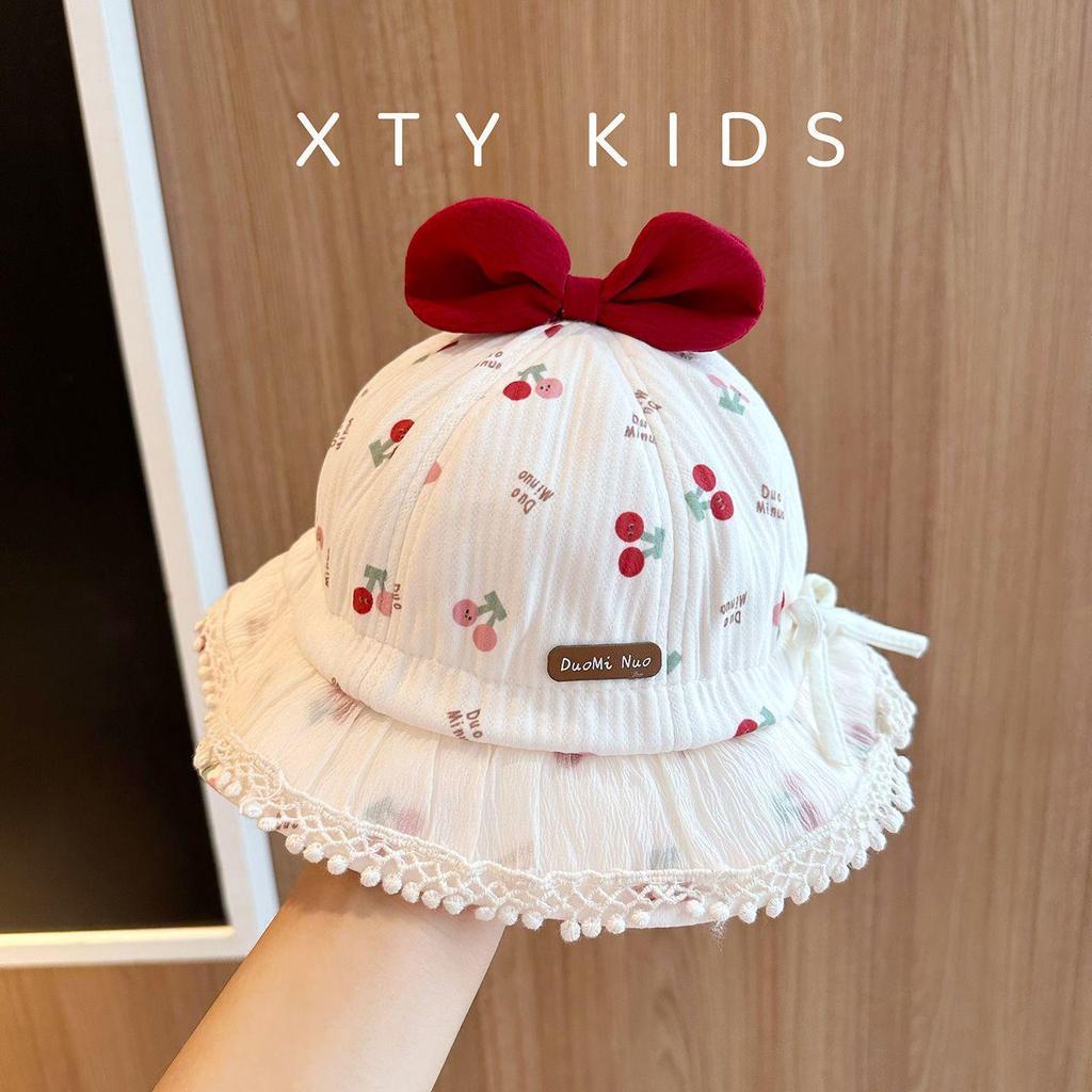 Korean-Style Floral Bow Fisherman Hat for Girls - Autumn/Winter Fashion Bucket Hat for Babies and Children