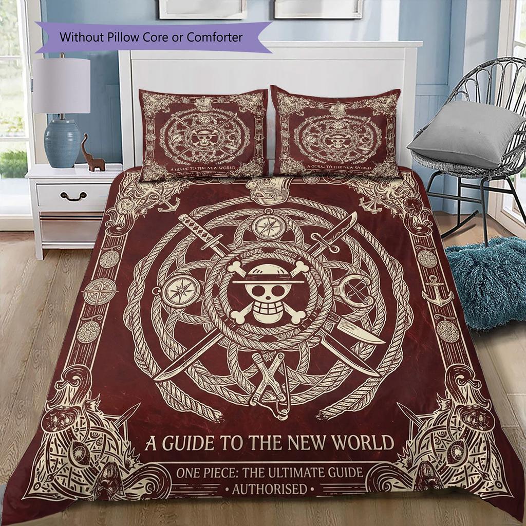One Piece Art Pattern Bedding Quilt Set Quilt Cover Pillowcase Home Birthday Gift(1 * Duvet Cover + 2 * Pillowcase, Without Core)