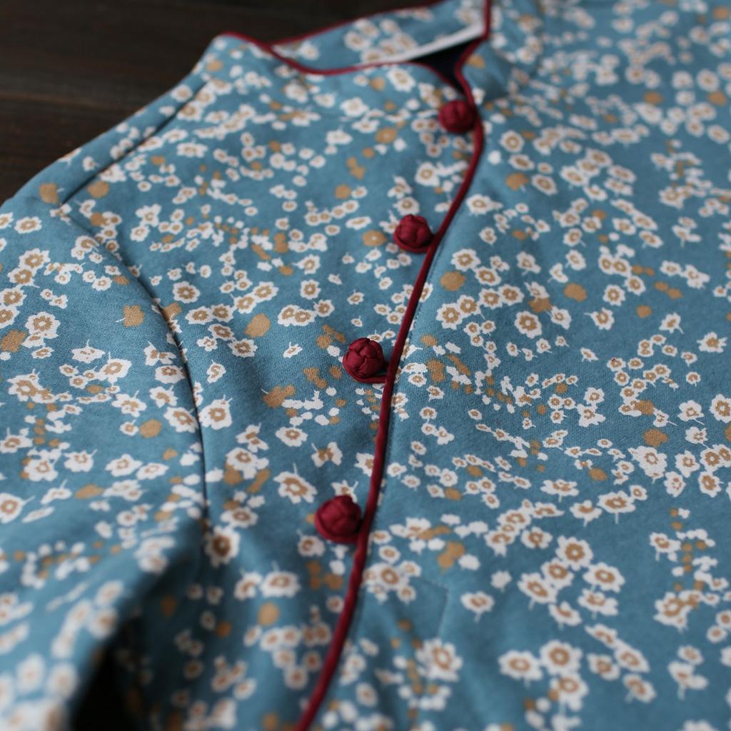 Johnature Women Chinese Style Dresses Stand Long Sleeve Spring Thick Female Print Floral A-Line Dresses