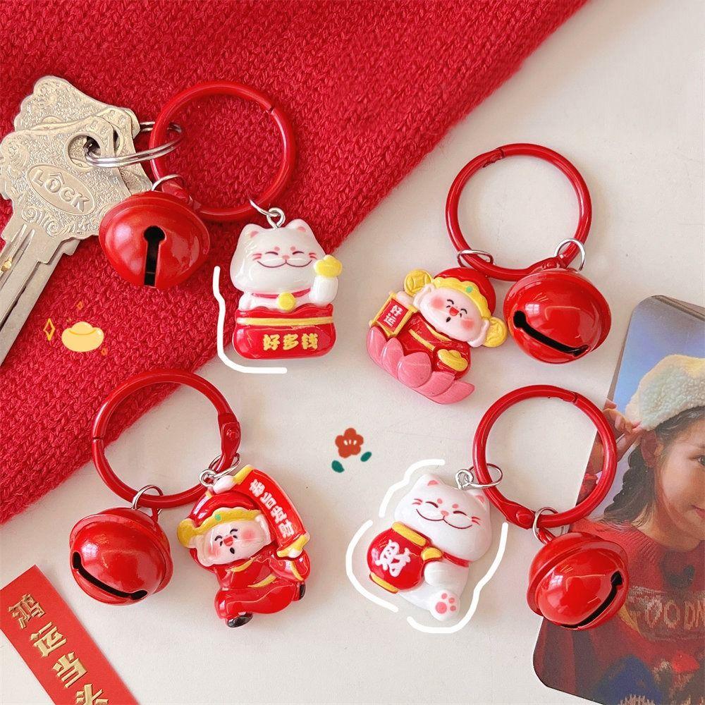 Kawaii Maneki-neko Keyring Resin Fortune Cat Pendant Creative Plutus Cat Keychain  Lunar New Year