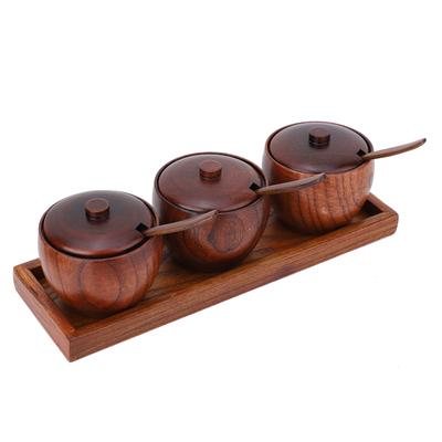 Retro Gewürzglas Gewürztopf Zuckerdose mit Deckel Holzbox Küchenhelfer