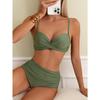 Set Bikini Turcoaz cu Răsucire în Față și Talie Înaltă cu Bretele Subțiri și Volane - Costum de Baie din Două Piese