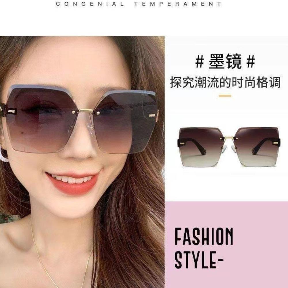 Gradient Lens Rimless Sunglasses for Men and Women Cut Edge Glasses for Outdoor Beach Eyewear UV400 Protection