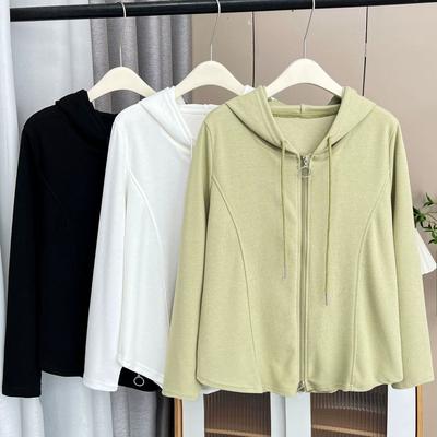 Giacca da Donna Primaverile Monocolore con Cappuccio e Doppia Cerniera Maniche Lunghe Ampia Temperamento Top Confortevole