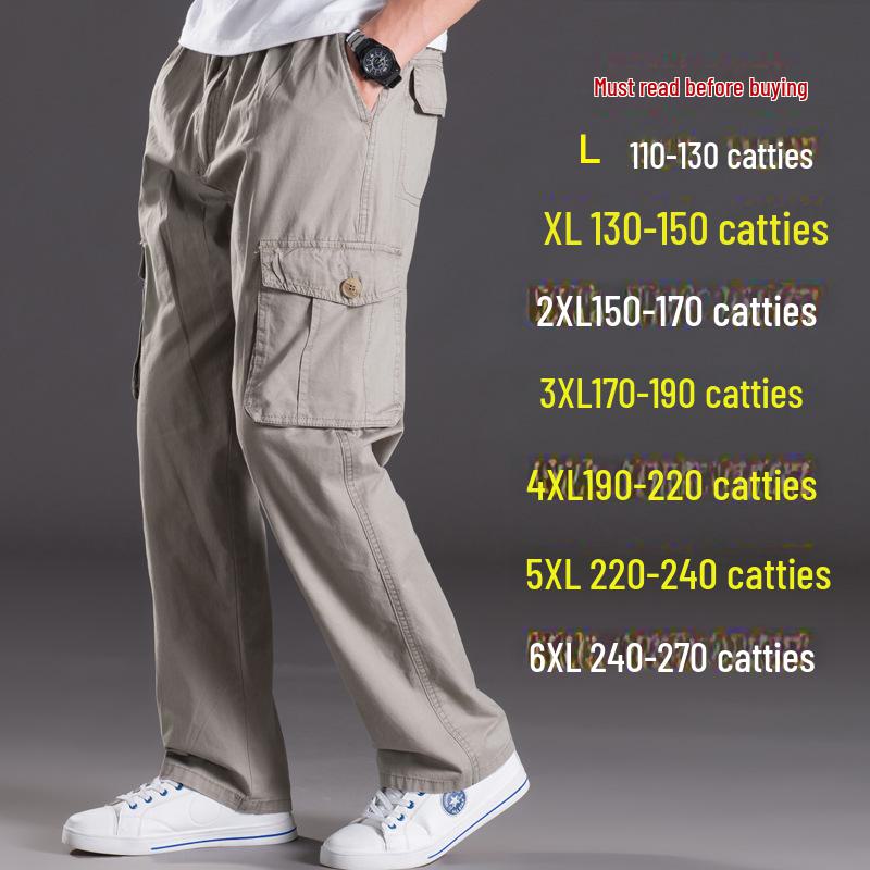 Men's Summer Workwear Casual Washed Cotton Pants, Multi-Pocket, Plus Size M-6XL