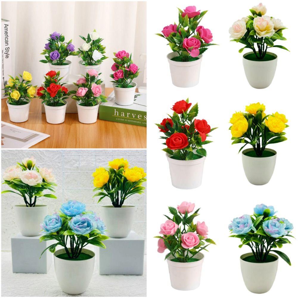 Multicolor Artificial Rose Bonsai Craft Photography Props Simulated Potted Flower Wedding Favors Scene Model