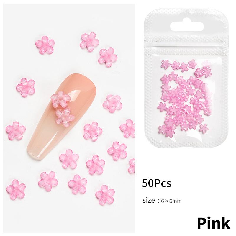 

50 шт., смоляные украшения для ногтей с пятью лепестками, маленькие цветочные украшения, трехмерные сверкающие аксессуары для ногтей 6mm