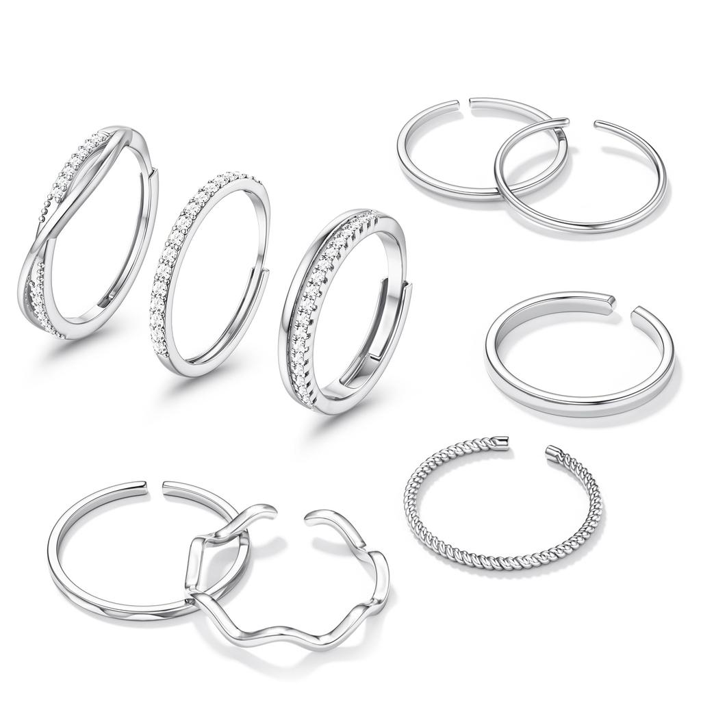Bobisty Gold-plated Stackable Rings for Women Non Tarnish Open Adjustable Ring Cubic Zirconia Dainty Promise Thin Thumb Ring Set
