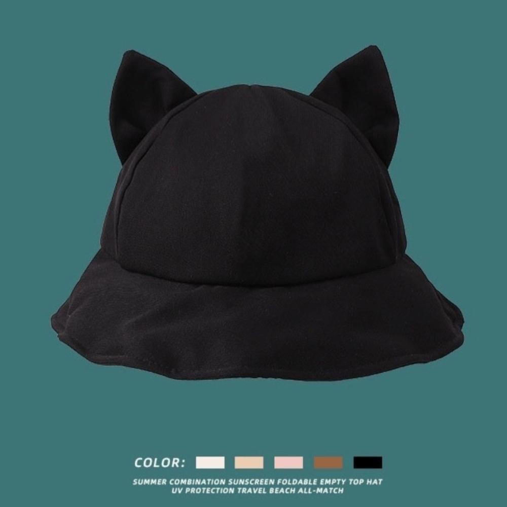 Casual Anti-UV Cat s Ears Bucket Hat Sunscreen Wide Brim Wide Brim Hat Foldable Sun Hat Daily Wear чёрный