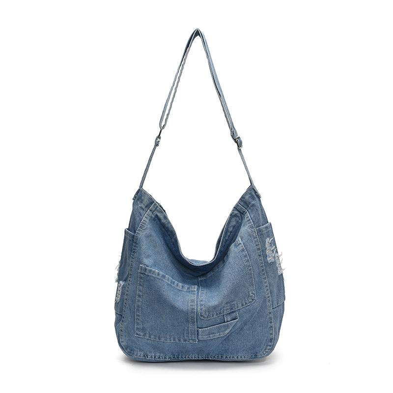 Summer new design denim large capacity solid color new women's leisure trend simple messenger shoulder bag