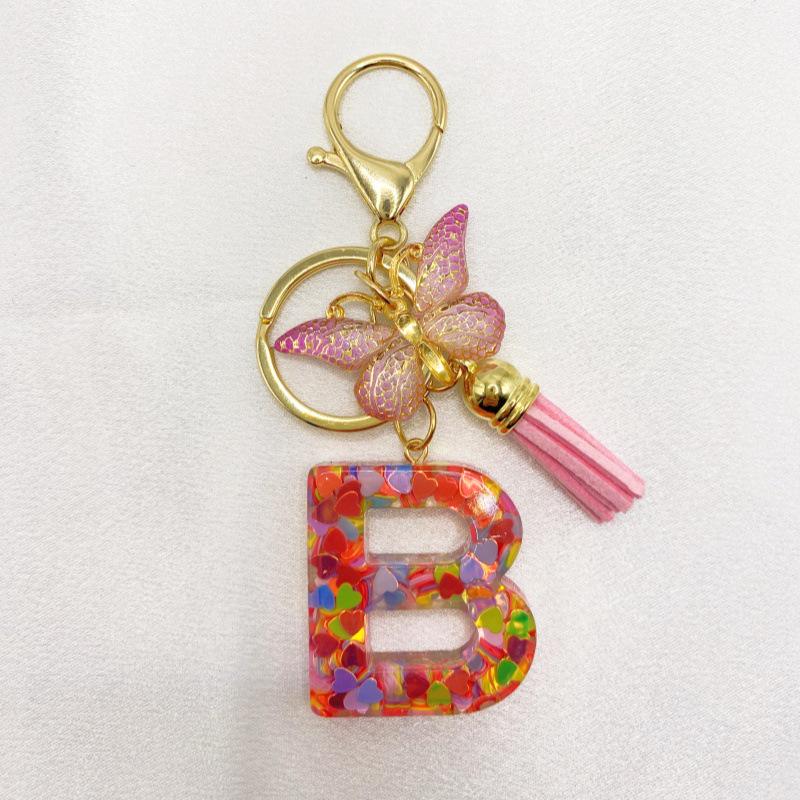 26-Letter Alphabet Resin Keychain with Star Sequins & Tassel Charm