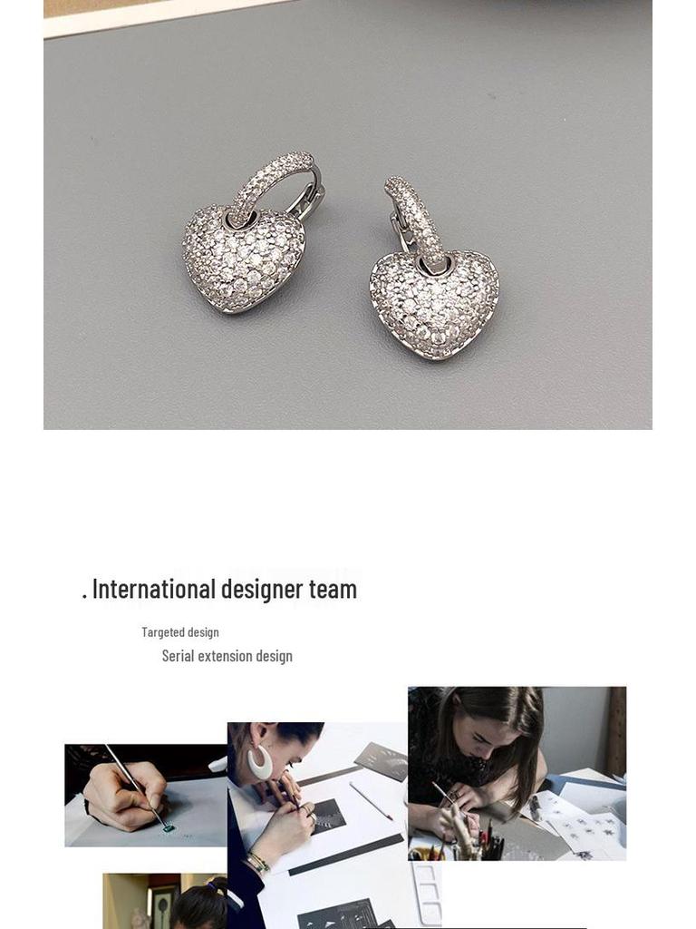 Korean & Japanese Hollow Heart Zircon Earrings: Elegant Dual-Wear Clip for Commuting & Fashion