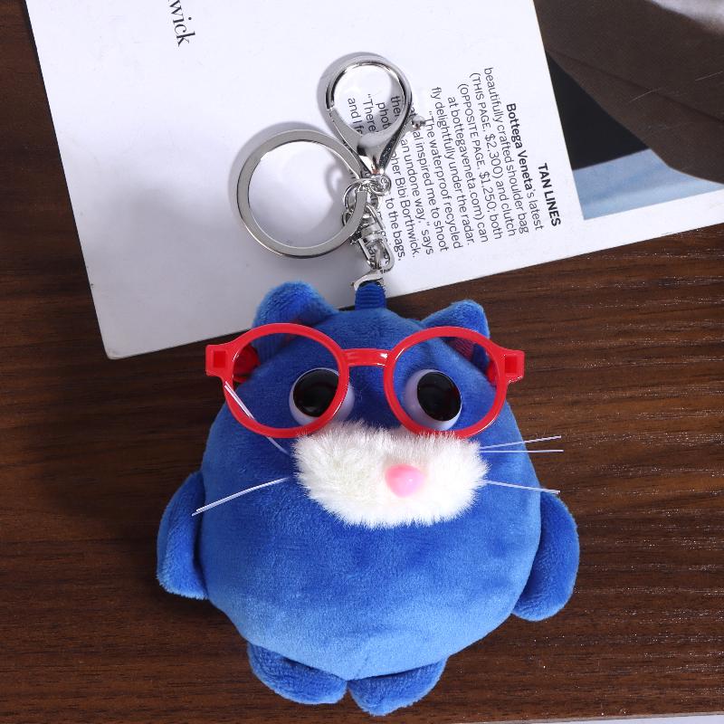 Cute Blue Kitten Plush Keychain Cartoon Stuffed Chubby Cat Doll Keyring Pendant Bag Charm Backpack Hanging Decoration Gifts
