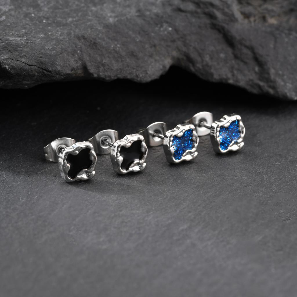 Vnox Hiphop Blue Black Enamel Earrings for Men Women, Punk Irregular Metal Stud Earrings, Gothic Punk Piercing Jewelry Gifts New