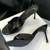 Fashion Fashion Thin High Heeled Slippers Women Sexy Round Toe Open Toe Patent Leather Slide Sandals Summer Elegant High Heels Sandalias