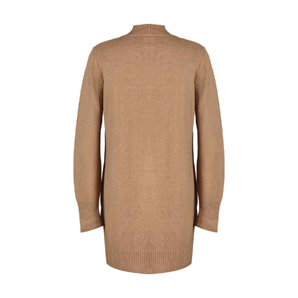 Kamelfarbener Strickpullover mit halbem Rollkragen Tctaw22kz1086