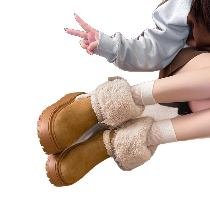 Short long snow boots women's 2025 winter new but knee high boots piled thickened cotton shoes tide