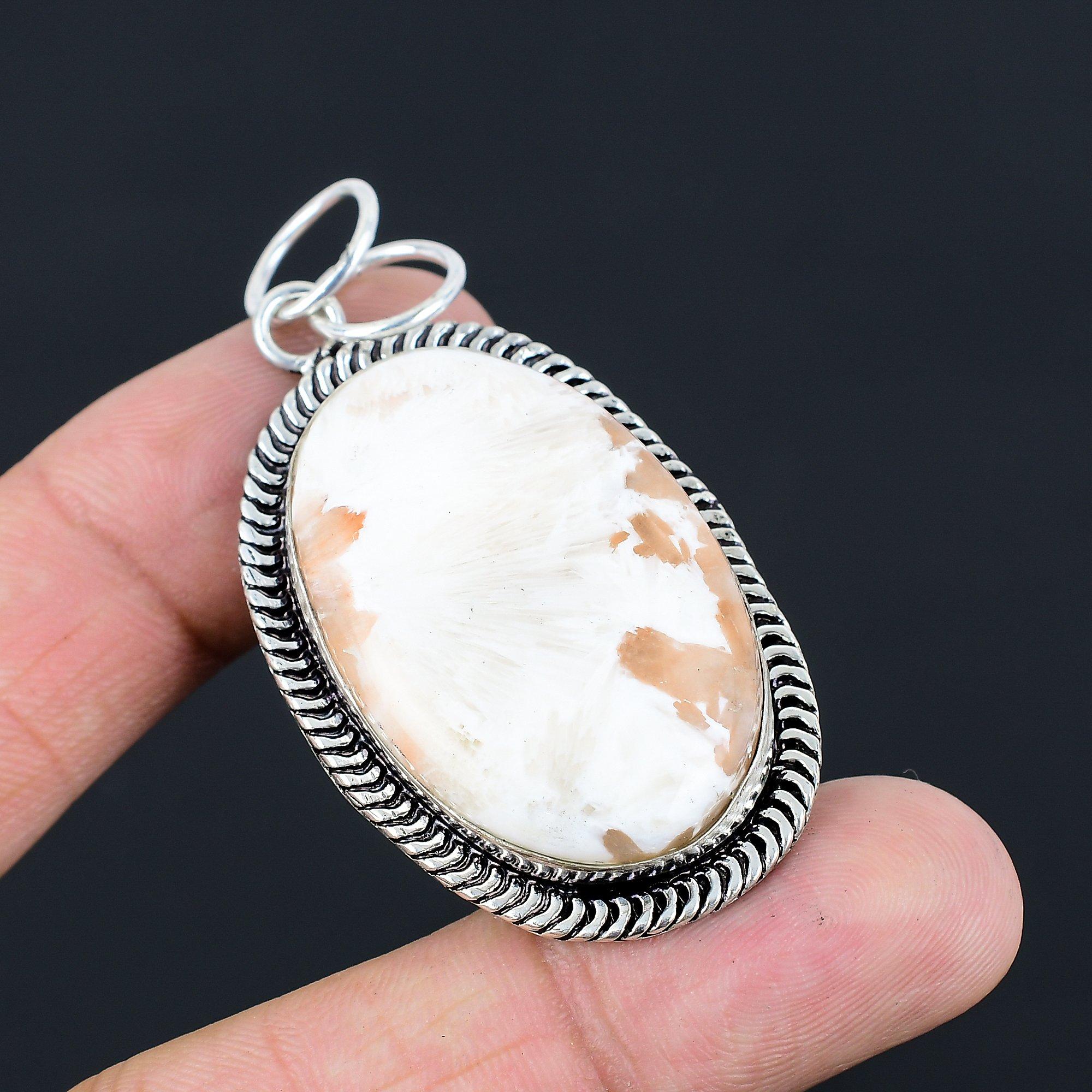 Scolecite Gemstone Engagement Anniversary Wedding New Pendant Jewelry 925 Silver