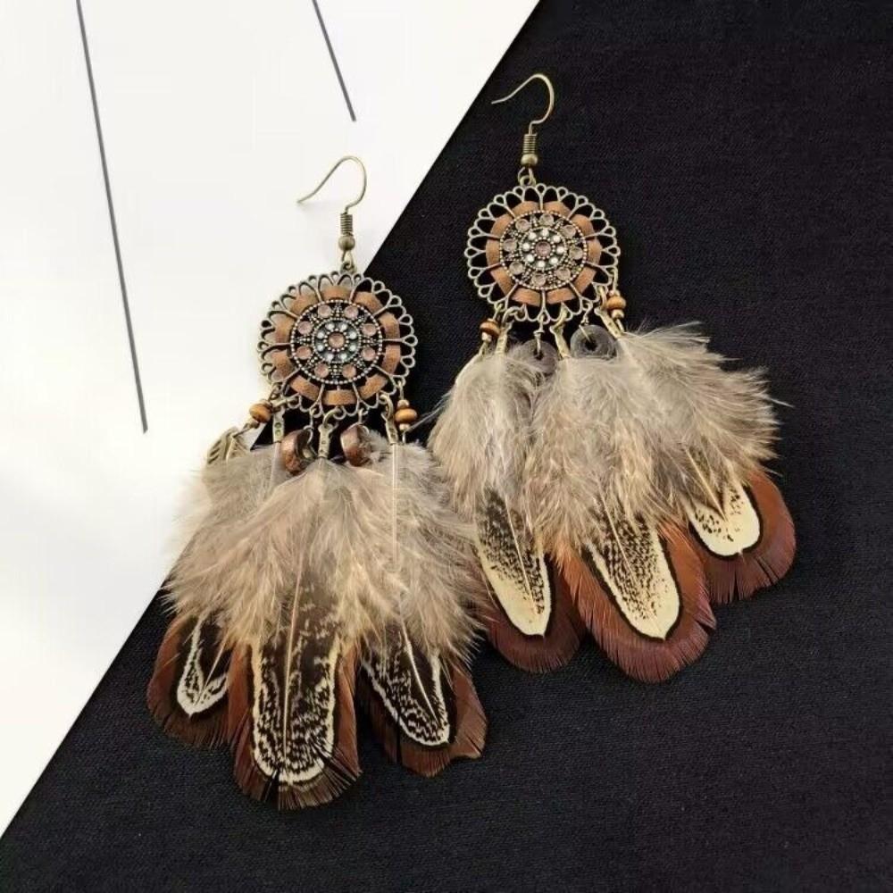 Ethnic Feather Dangle Earrings Bohemian Dangle Women's Earrings Long Tassel Earrings Daily Wear