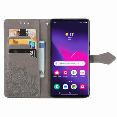 Etui Portfel ze Skóry z Wytłaczanym Wzorem Mandali dla Samsung Galaxy S24 Ultra