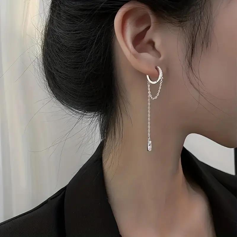 Fashionable Silvery Tassel Hoop Pendant Earrings, Exquisite Jewelry, Perfect Birthday Gift for Girls