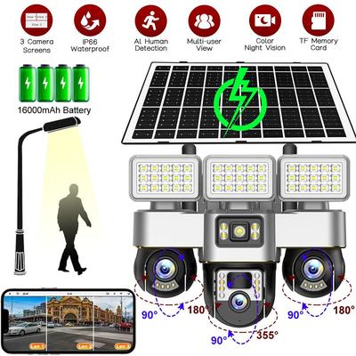 V380 PRO 4G Solar Camera with Solaire Powered Street Light Outdoor Waterproof Security Protection CCTV Cameras PTZ Rotation Vdieo Monitor