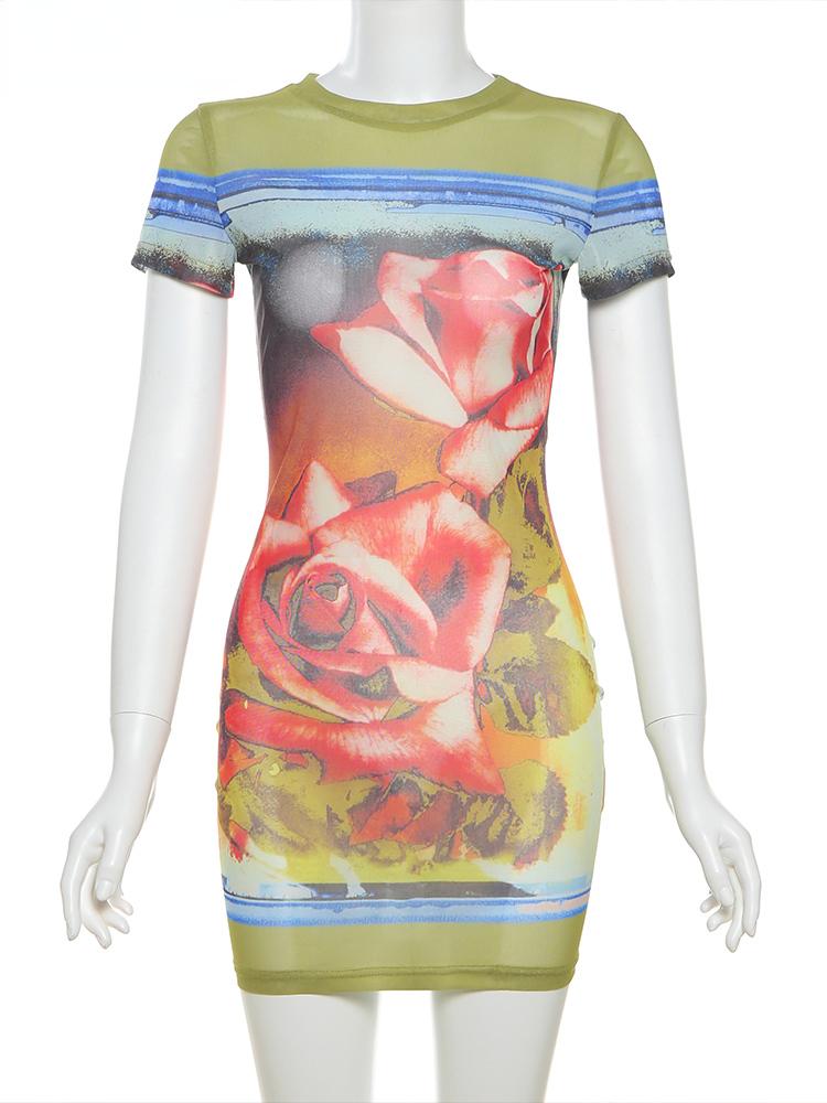 

Сладкое летнее винтажное платье с коротким рукавом и цветочным принтом, женское элегантное вечернее мини-платье с круглым вырезом и принтом, женское сексуальное корейское модное повседневное ретро-одежда S зелёный