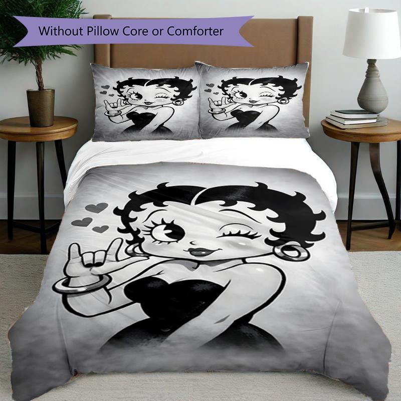 3pcs Duvet Cover Set (1*Duvet Cover + 2*Pillowcase, Without Core),Betty Boop Print Bedding Set, Bedroom Decor, All‑Season, Birthday Gift
