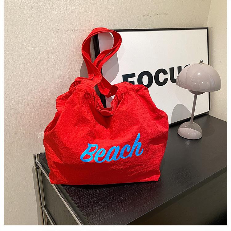 Korean Style Cotton Tote Bag For Women, Minimalist Letter Print Shoulder Bag, Large Capacity Commute Handbag
