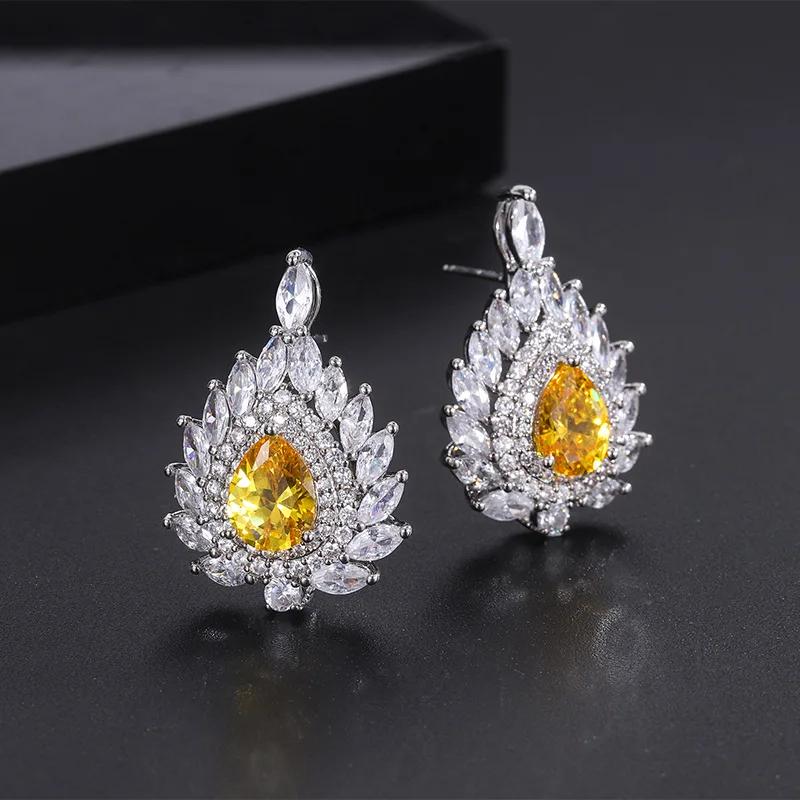 

Retro Citrine Water Droplets Crystal Luxury Jewelry Earrings Adjustable Ring Necklace Women Wedding Anniversary Gift Boho One size