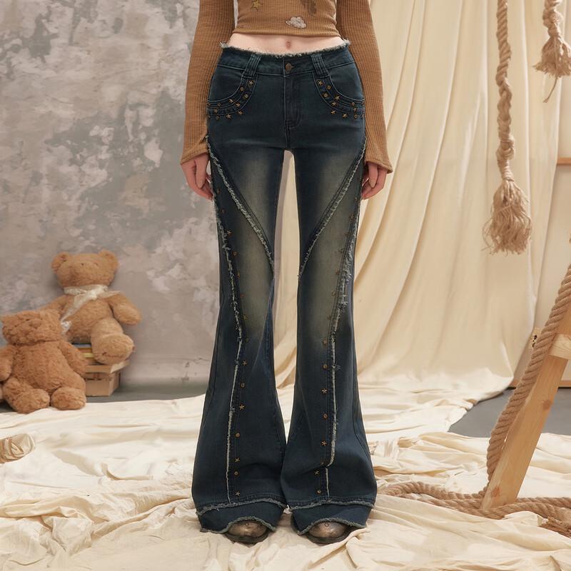 UNIFREE Women's Retro Washed Low-Rise Bootcut Jeans