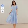 INMAN French Square Neck Lace Puff Sleeve Midi Dress