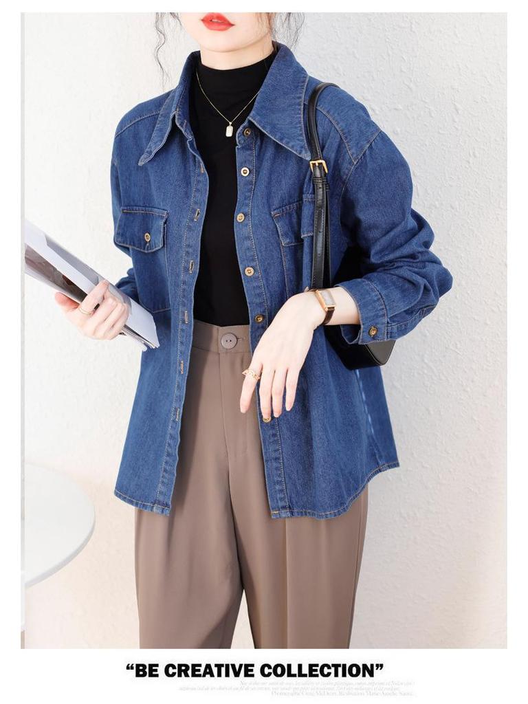Dam Höst 2025 Retro Tvättad Denimjacka: Koreanskt inspirerad lös långärmad skjorta i Hongkongstil