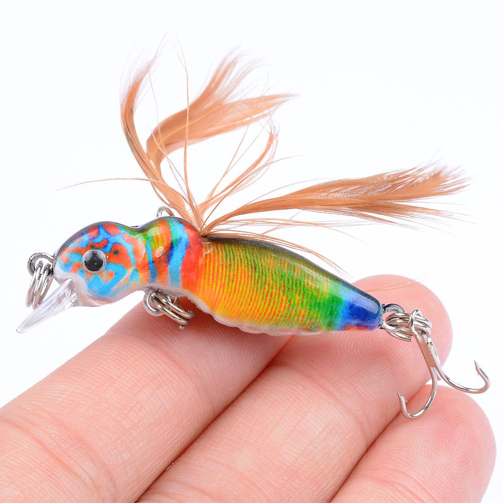 1Pcs Ant Minnow Fishing Lures Bait Hooks 3.2cm/4.5g Feather Fake Bait Hard Fishing Rattle Bead 3D Eye