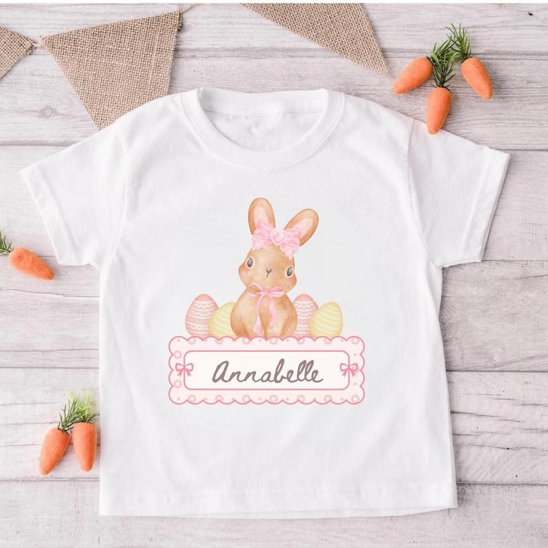 Personalized Easter Kids T-shirt: Watercolor Bunny, Egg Hunt Tee 150