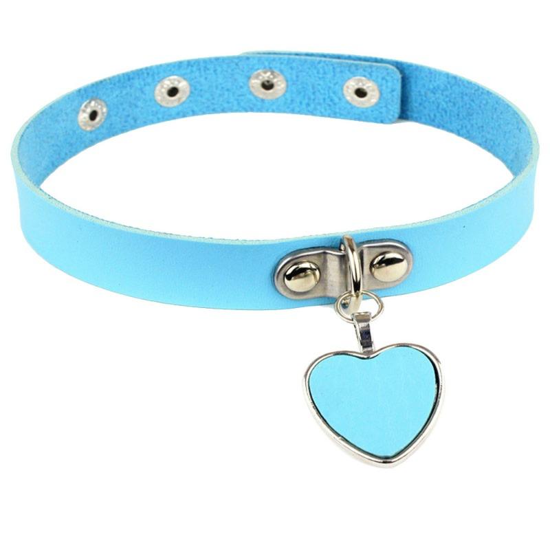 Eco-friendly PU Leather Anime Harajuku Punk Goth Love Peach Heart Pendant Necklace Collar Leather Necklace Necklace