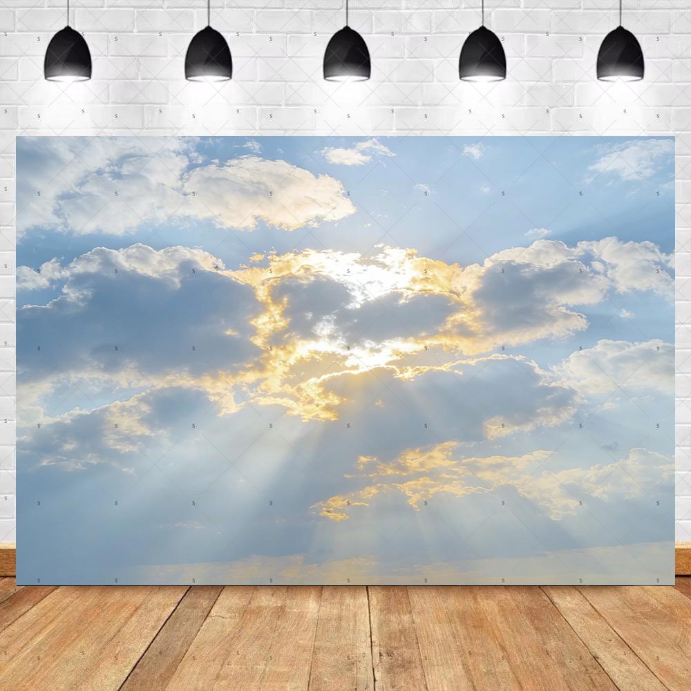 Blue Sky White Cloud Photography Props Decortions Background Realistic Sunlight Photo Studio Backdrop Supplies Banner Kids Gifts