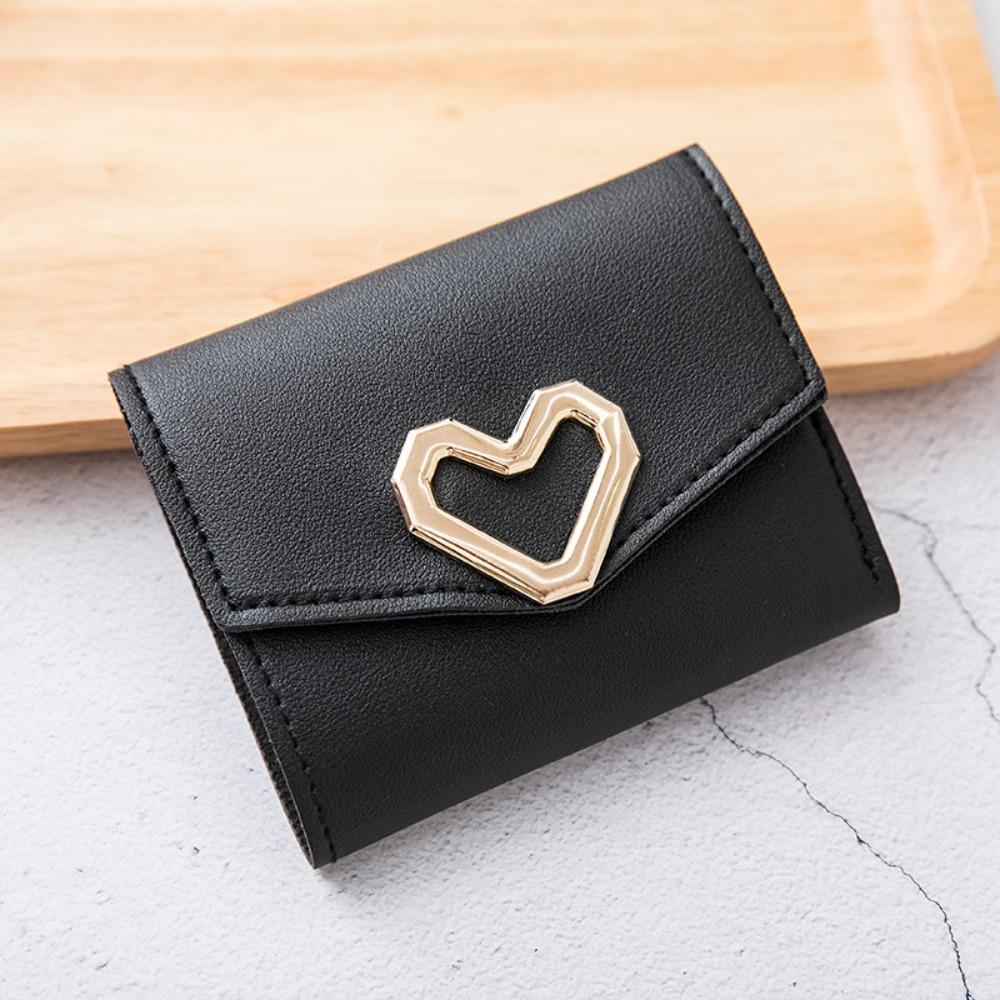 Fashion PU Leather Square Trifold Wallet 5 Colors Heart-Shaped Short Wallet Coin Purse Women Girls
