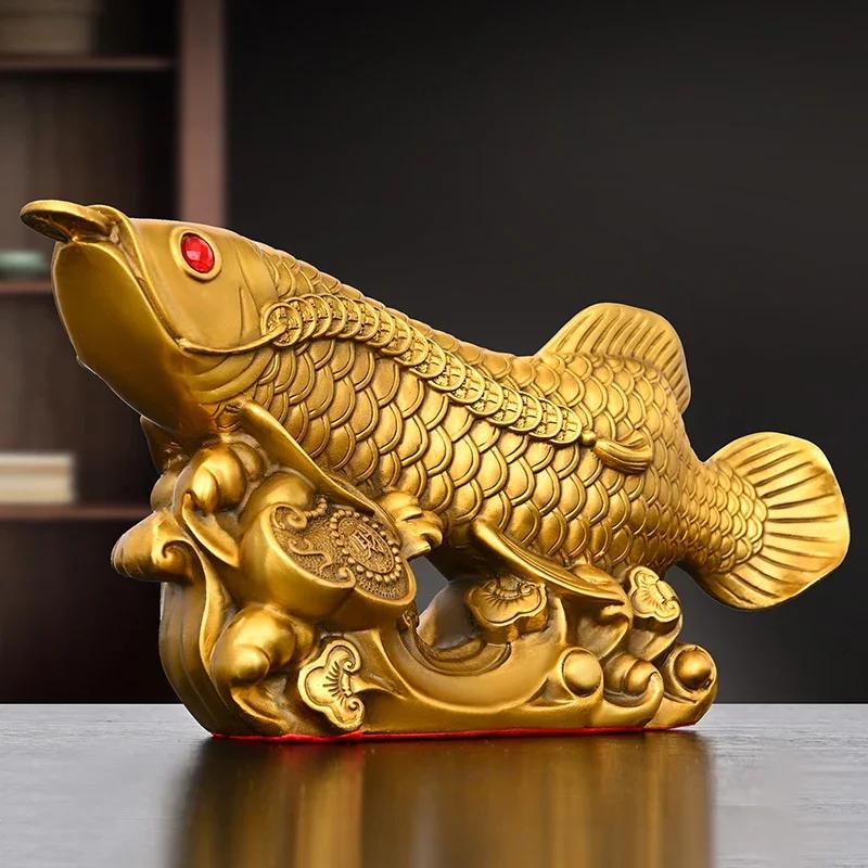 Copper Fish Ornament Golden Dragon Fish Yearly Luck Living Room Office Desktop Decoration