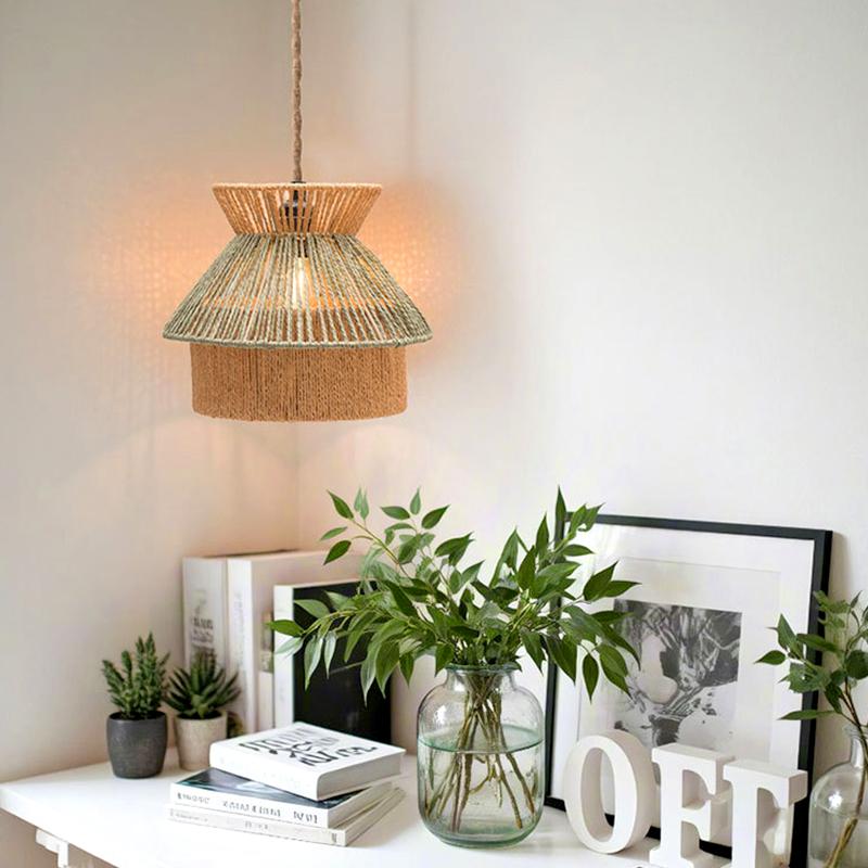 1Pc Lamp Cover Ceiling Lights Lampshade Bohemian Paper Rope Floor Lamp Handmade Knitting Wall Hanging Chandelier