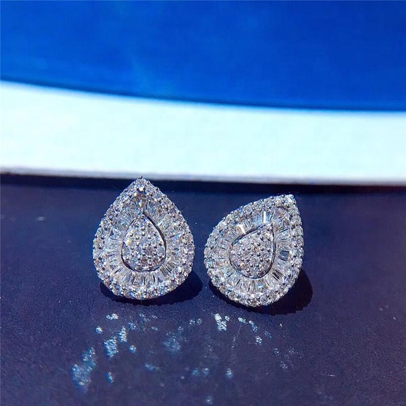 New New Trendy Pear Shaped Silver Color Stud Earrings Women Inlaid Brilliant Cubic Zirconia Delicate Female Jewelry for Party