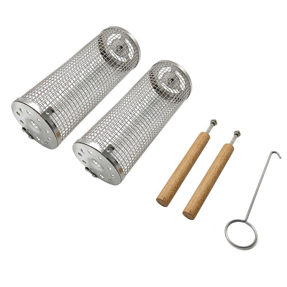Portable Round 304 Stainless Steel BBQ Grill with Wooden Handle